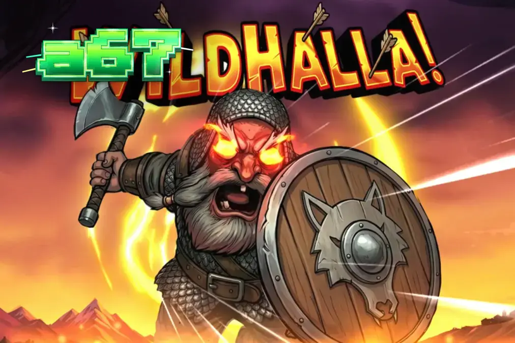Cena de batalha épica no slot Wildhalla com elementos nórdicos